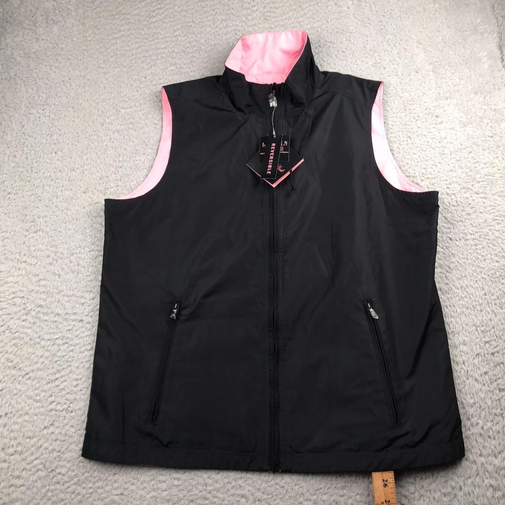 LRL Ralph Lauren Reversible Vest Womens L Black/Pink Performance Jacket NEW NWT